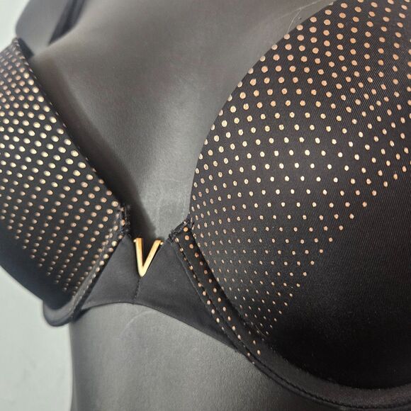 Victoria's Secret 34D Push Up Bra Black with Gold Metal V busty - Picture 1 of 8